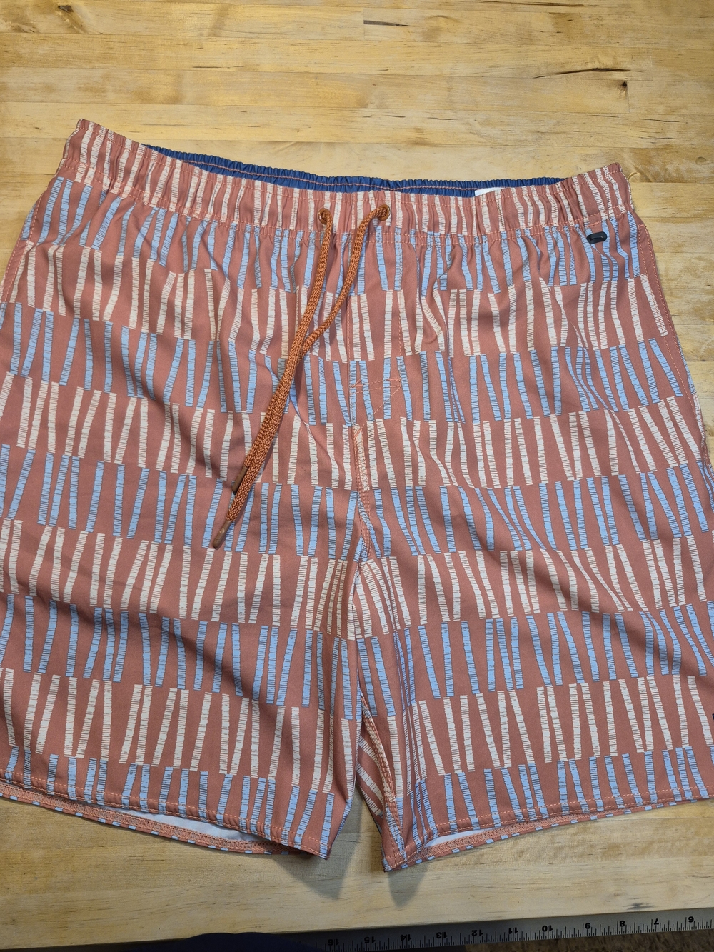 Men's Rust Patterned Swim Hybrids with Blue Accents